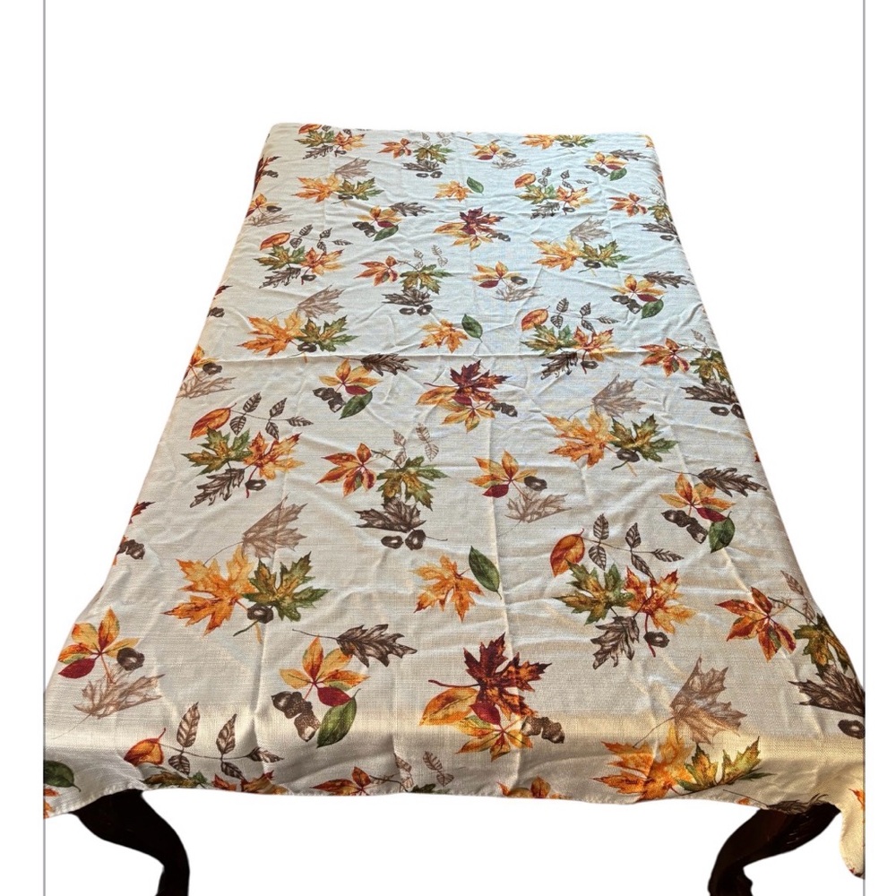 Seasonal Leaves Tablecloth in Neutral Beige with Autumn Accents 58 x 82”